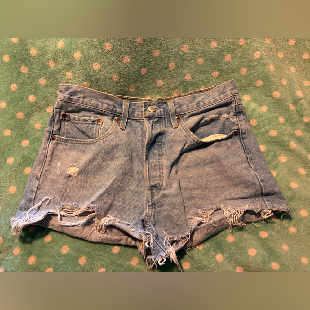 Levi's Blue Jean Shorts High-Waisted Frayed Hem